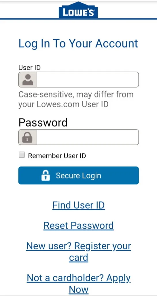 Log in to Lowes Credit Card Synchrony Bank