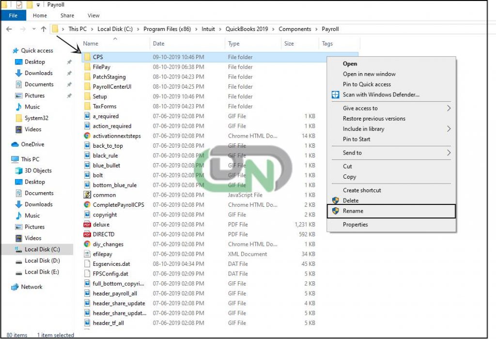 Rename CPS Folder for QuickBooks Payroll Update Screenshots