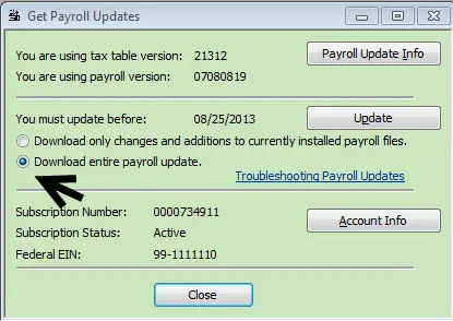 payroll tax table updates dn screenshot