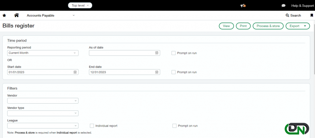 Export billing details using the bills register in Sage Intacct