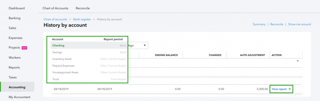 quickbooks online accountant find the reconciliation on the list