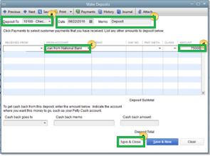 Click on the Make a Deposit window tab