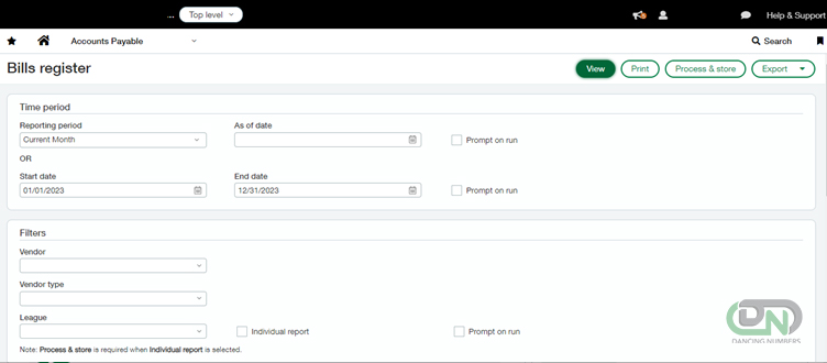 Export billing details using the bills register in Sage Intacct