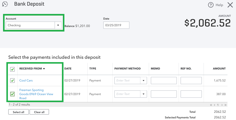 Combine Transactions in QuickBooks with a Bank Deposit