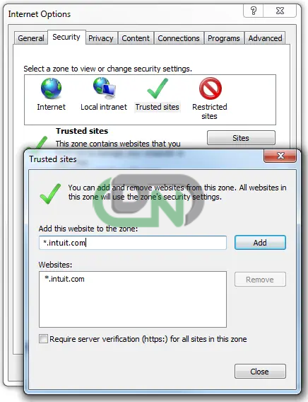 Adding Intuit as Trusted Site