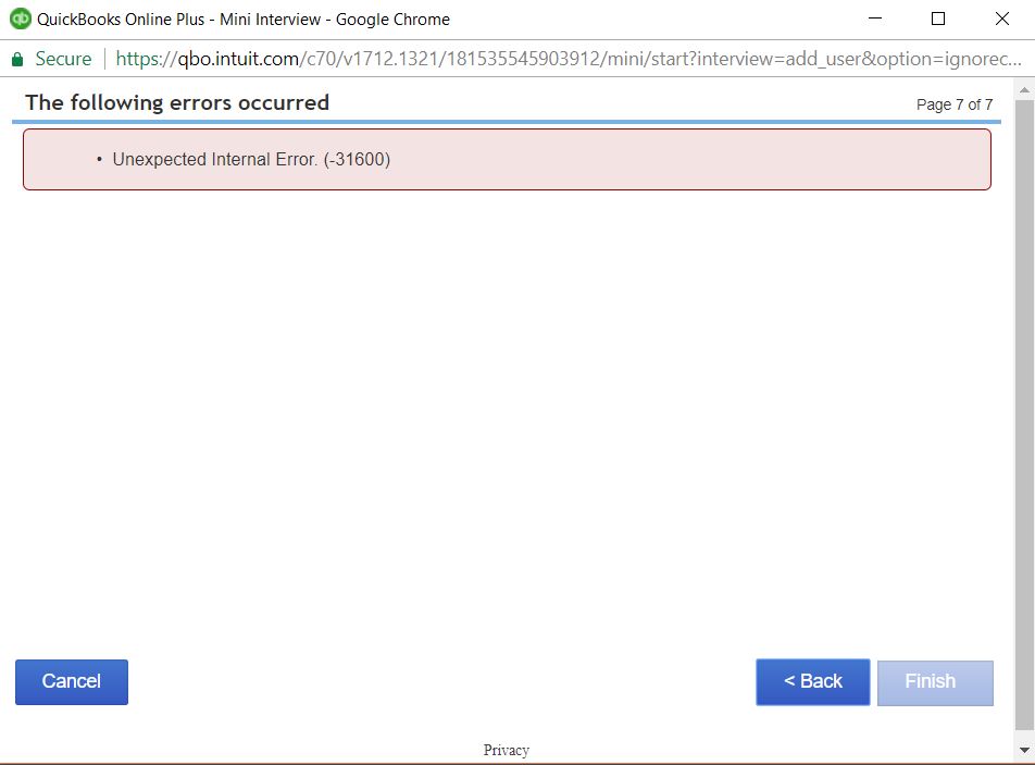 QuickBooks Error 31600: Unexpected Internal Error