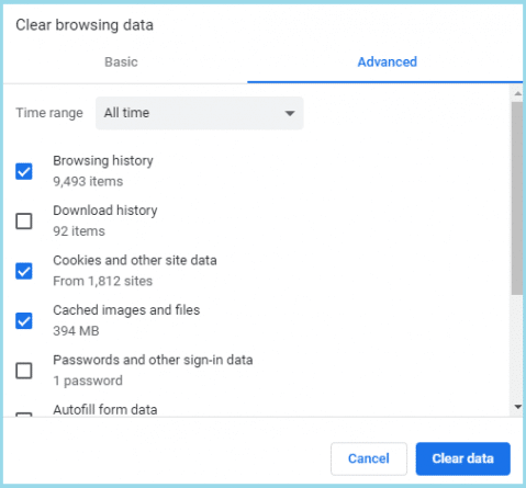 clear browsing data cache history