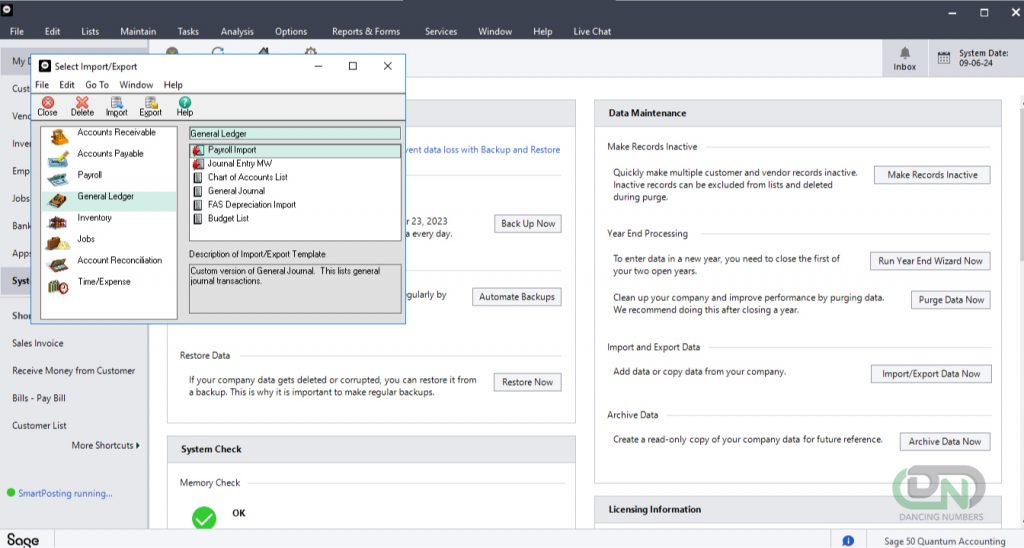 Data Export Feature in Sage 50